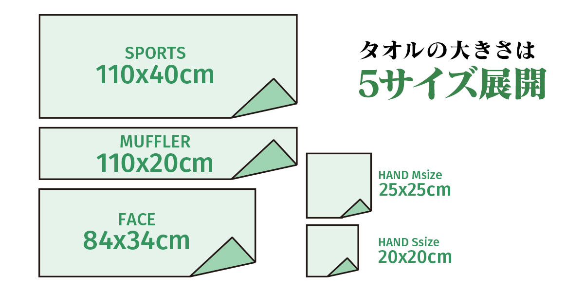 タオルの大きさは5サイズ展開